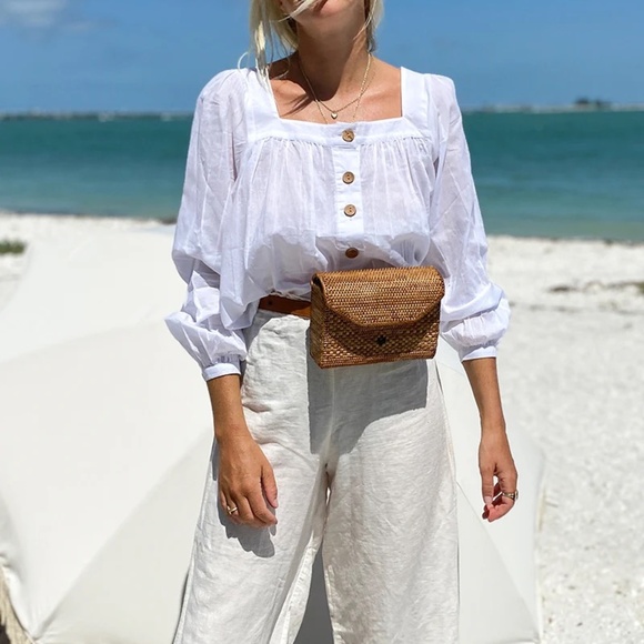 NWT Emerson Fry Laurent Button Front Long Sleeve Blouse in White | Small - Picture 12 of 15